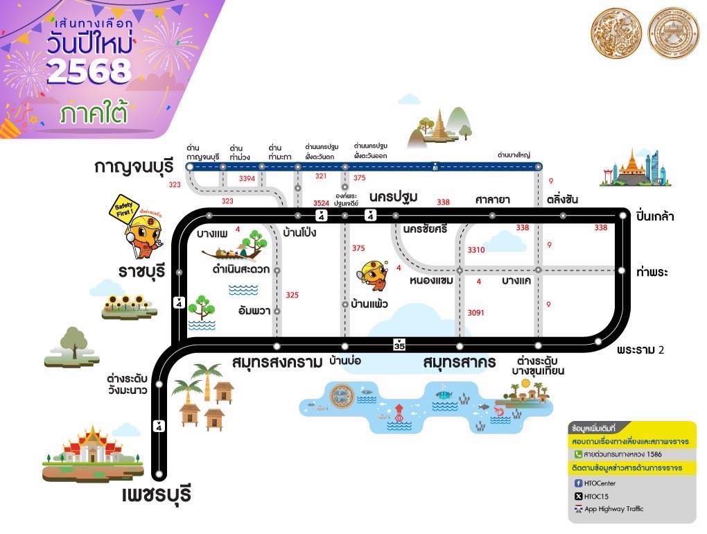 เส้นทางเลี่ยงรถติดปีใหม่ 2568 ภาคใต้