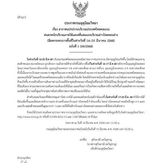 ประกาศเตือนอากาศแปรปรวน