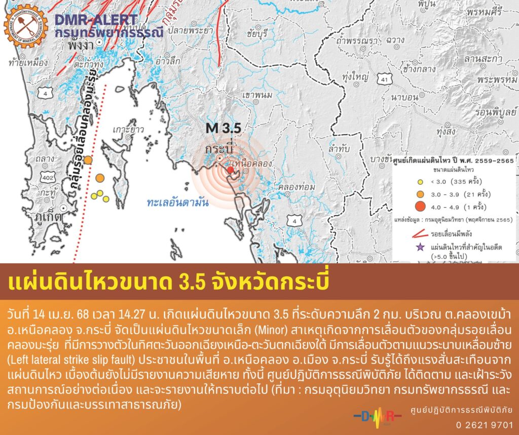 แผ่นดินไหวขนาด 3.5 ที่กระบี่
