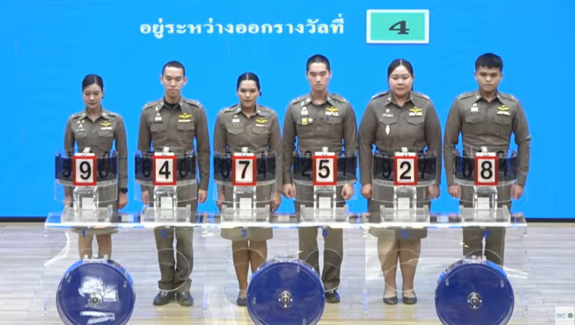 เจ้าหน้าที่จากตำรวจภูธร ภาค 1 เป็นผู้ช่วยหมุนออกรางวัล งวด 1 เมษายน 2568