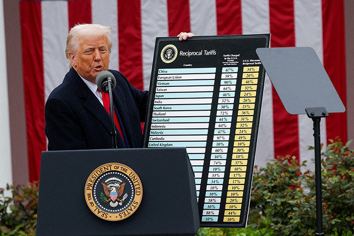 FILE PHOTO: U.S. President Trump delivers remarks on tariffs, at the White House