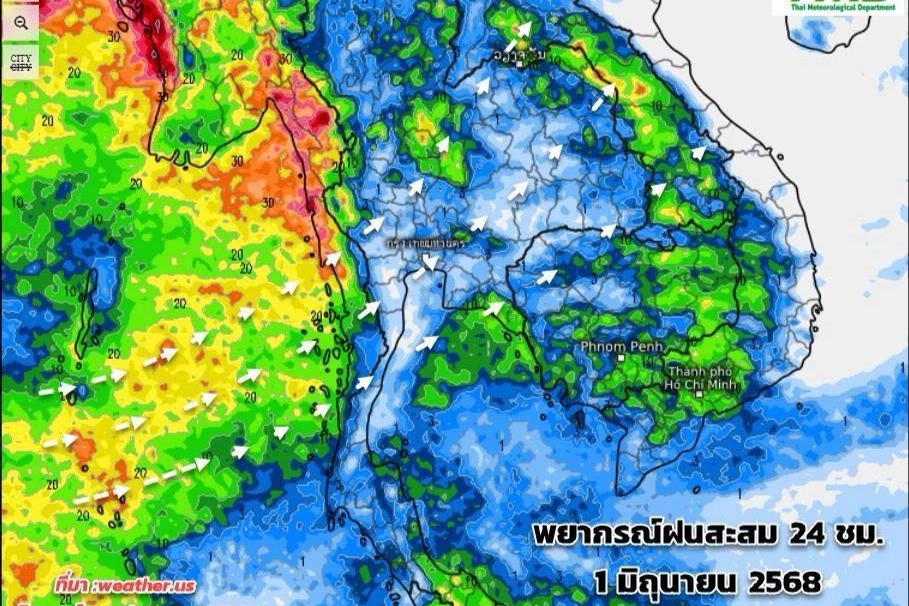 กรมอุตุนิยมวิทยา 7 วันข้างหน้า เตือน 1-7 มิ.ย.นี้ ฝนลดน้อยลง