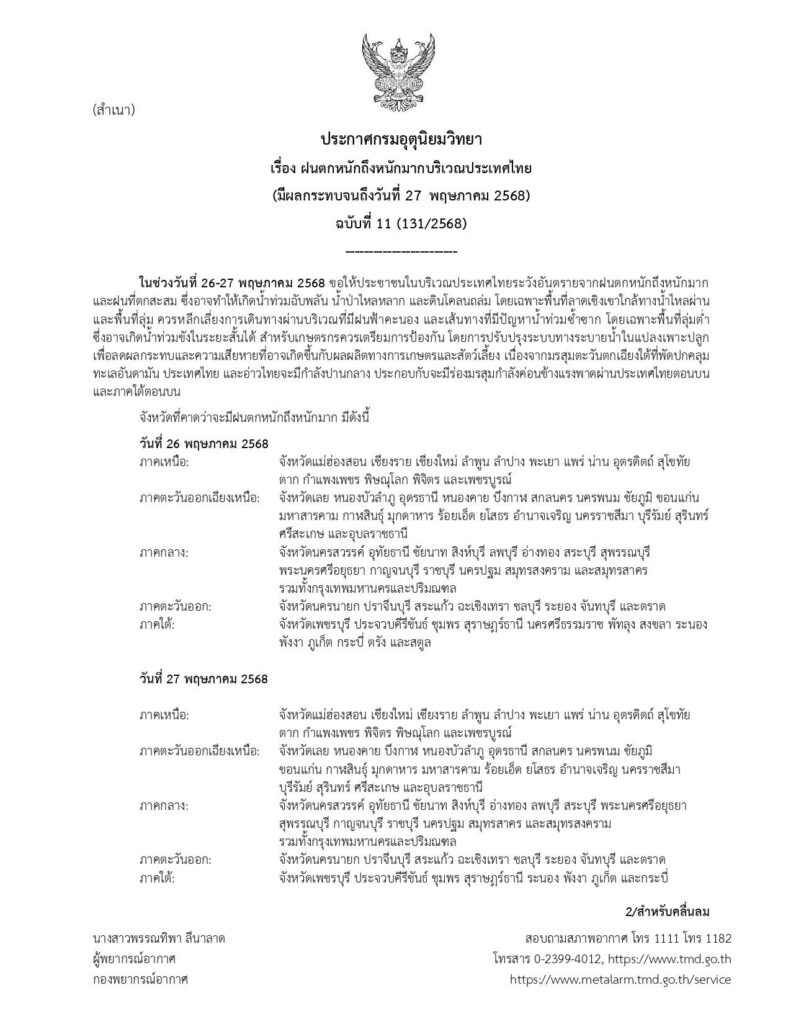 ประกาศเตือนฝนตกหนัก