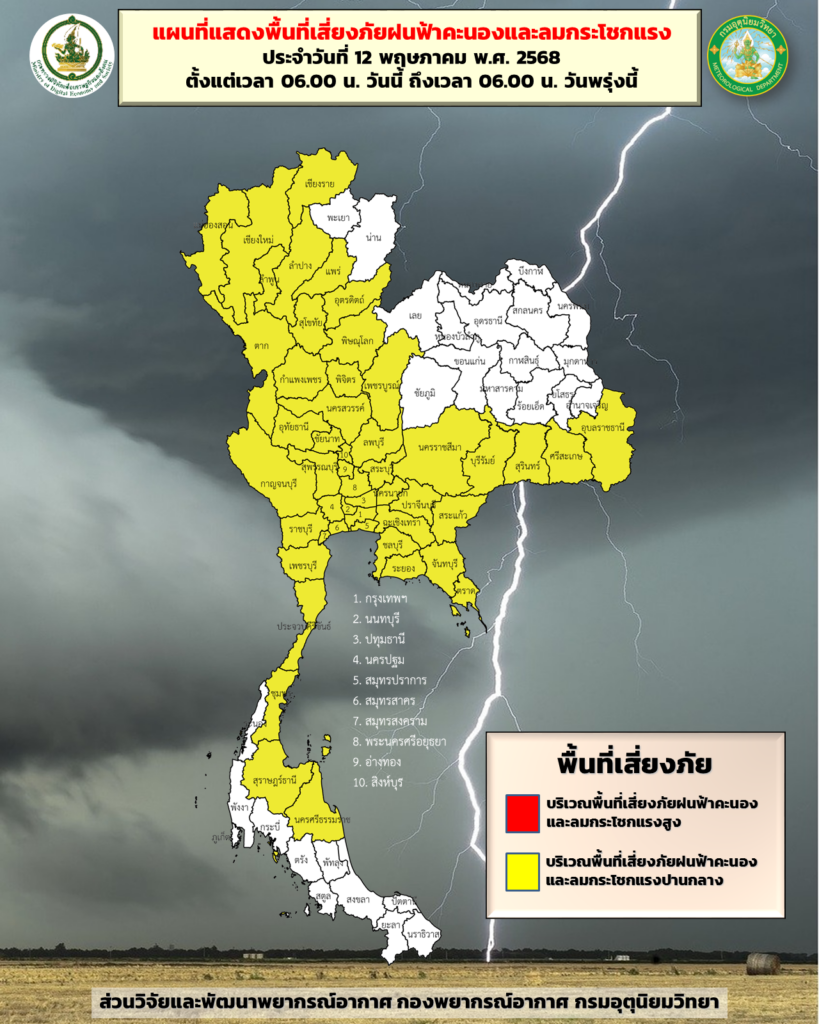 พื้นที่เสี่ยงภัยฝนฟ้าคะนอง ลมกระโชกแรง