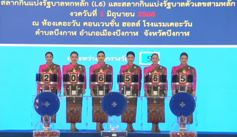 เจ้าหน้าที่ออกรางวัล งวด 1 มิ.ย. 2568 ที่จ.บึงกาฬ