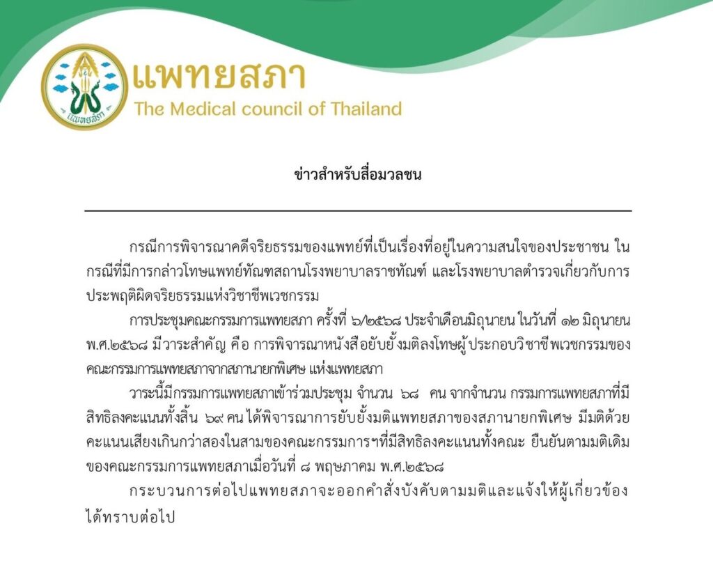 แพทยสภาเผยผลถกลงโทษ 3 หมอ 