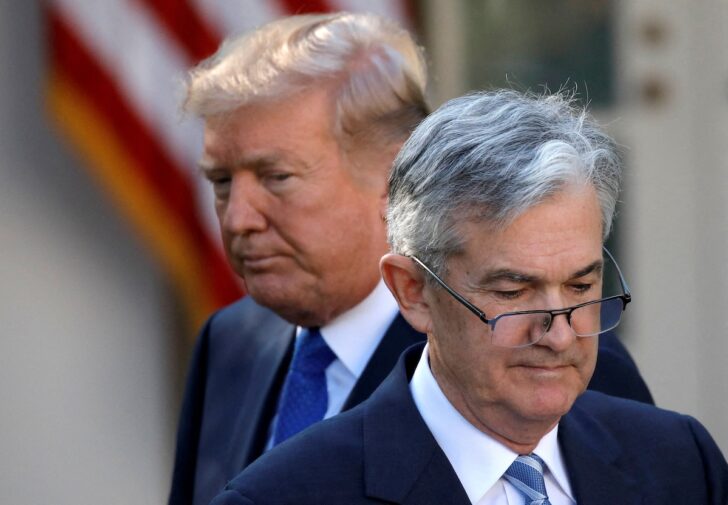 FILE PHOTO: U.S. President Donald Trump looks on as Jerome Powell, his nominee to lead the Fed moves to the podium at the White House FILE PHOTO: U.S. President Donald Trump looks on as Jerome Powell, his nominee to lead the Fed moves to the podium at the White House