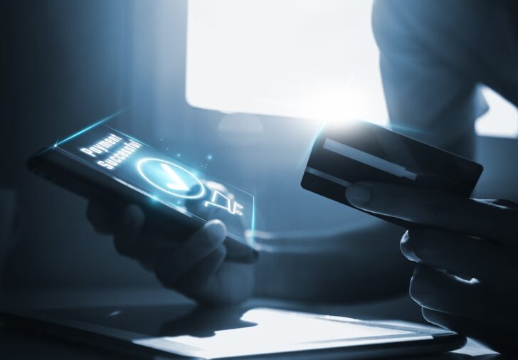 Online payment concept, Man using smartphone and holding credit card at working desk. Banking and online shopping Online payment concept, Man using smartphone and holding credit card at working desk. Banking and online shopping