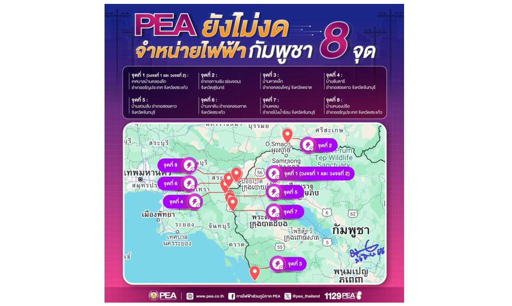 PEA ไม่ได้งดจำหน่ายไฟฟ้าให้กับราชอาณาจักรกัมพูชา