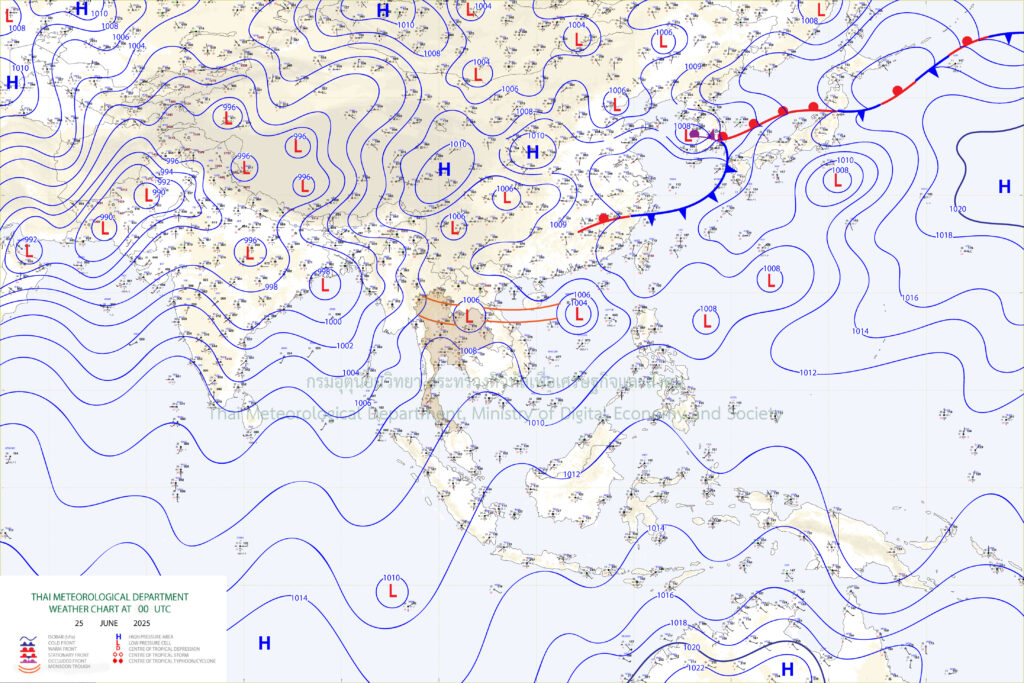 แผนที่อากาศผิวพื้น 25 มิ.ย.2568