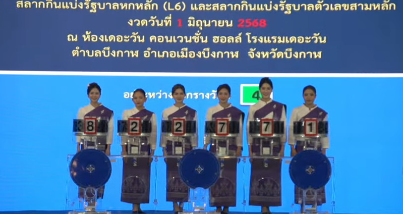 เจ้าหน้าที่ช่วยหมุนการออกรางวัล งวด 1 มิ.ย. 2568 จาก รพ.บึงกาฬ จ.บึงกาฬ