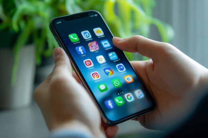 hand-young-business-using-smartphone-social-media-concept