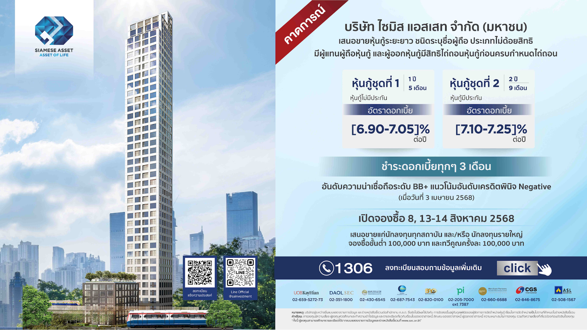 SA เตรียมขายหุ้นกู้ ชูดบ. สูงสุด 7.25% เปิดจองซื้อระหว่างวันที่ 8, 13–14 ส.ค. นี้