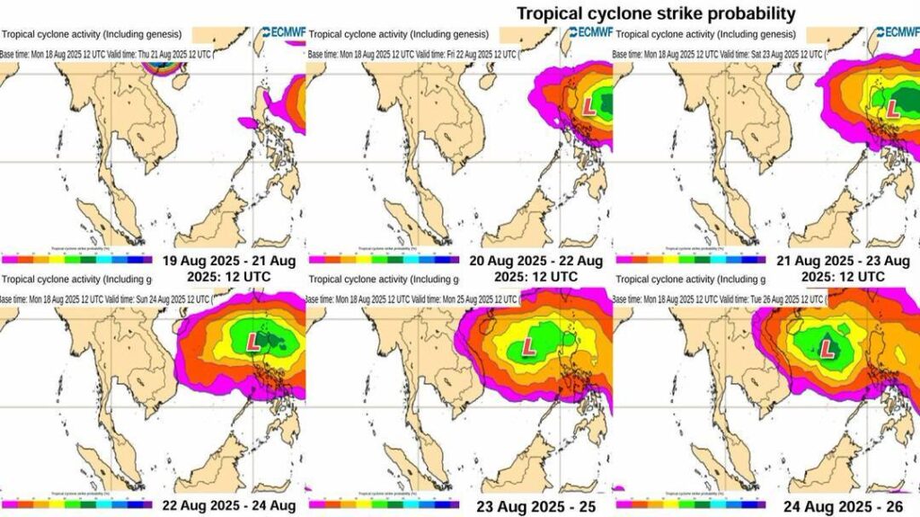 ช่วง 25 - 27 ส.ค.68 คาดว่าจะมีหย่อมความกดอากาศต่ำกำลังแรงเคลื่อนตัวจากทางด้านตะวันออกของฟิลิปปินส์ลงสู่ทะเลจีนใต้ตอนกลาง มีแนวโน้มจะทวีกำลังแรงขึ้นเนื่องจากยังอยู่ในทะเล