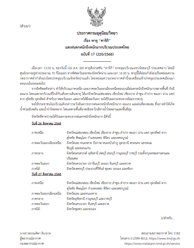 กรมอุตุฯออกประกาศพายุคาจิกิ ฉบับที่ 17
