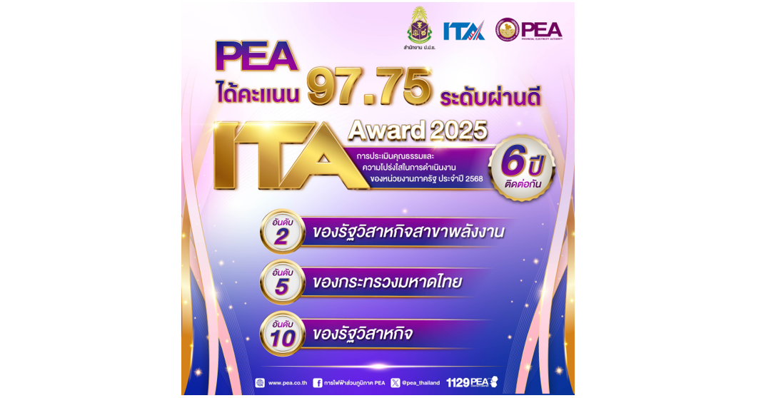 PEA ได้รับผลประเมิน ITA 97.75 มากกว่า 95 คะแนน 6 ปีติดต่อกัน