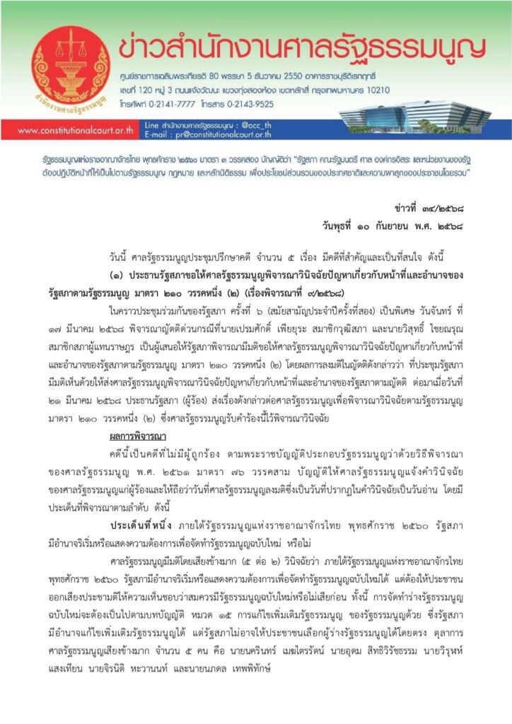 ศาล รธน.ชี้ประชาชนห้ามเลือก สสร.โดยตรง