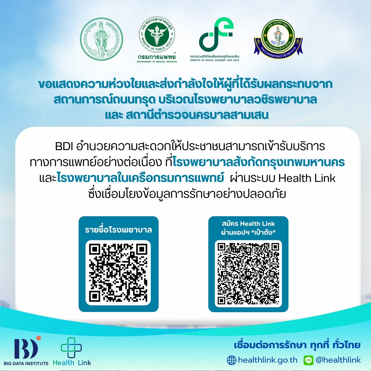ถนนทรุดหน้าวชิรพยาบาล ผู้ป่วยรับการรักษาต่อเนื่องได้ที่ รพ.สังกัดกรุงเทพฯ