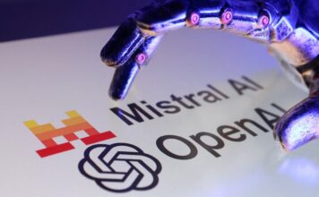 Illustration shows Open AI and Mistral AI logos