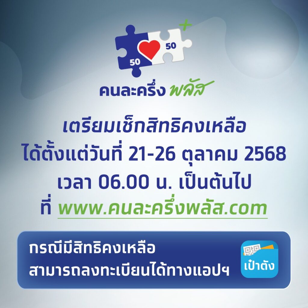 ยังไม่ลงทะเบียน “คนละครึ่งพลัส” เช็กสิทธิคงเหลือ ที่ www.คนละครึ่งพลัส.com