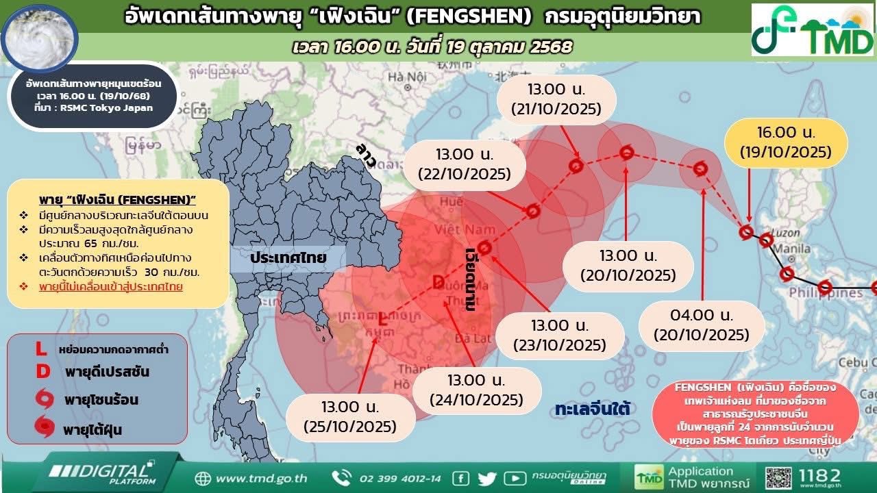 กรมอุตุฯเตือน ฉบับ 3 พายุ “เฟิงเฉิน” ภาคอีสานเจอฝนฟ้าคะนอง 23-24 ต.ค.นี้