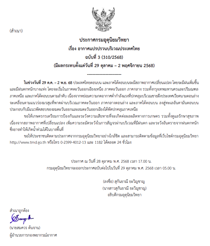 กรมอุตุฯ ประกาศเตือนอากาศแปรปรวน