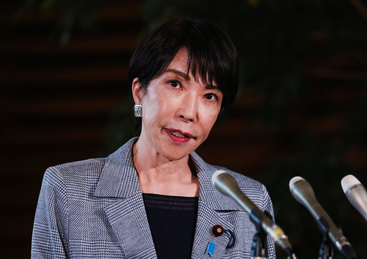 Japan's Prime Minister Sanae Takaichi speaks to the media after a telephone call with U.S. President Donald Trump, at her official residence in Tokyo