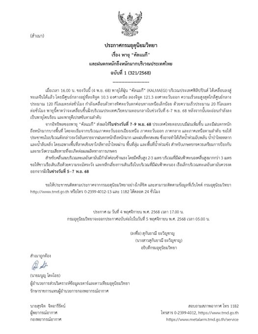 กรมอุตุฯเตือนพายุคัลแมกี