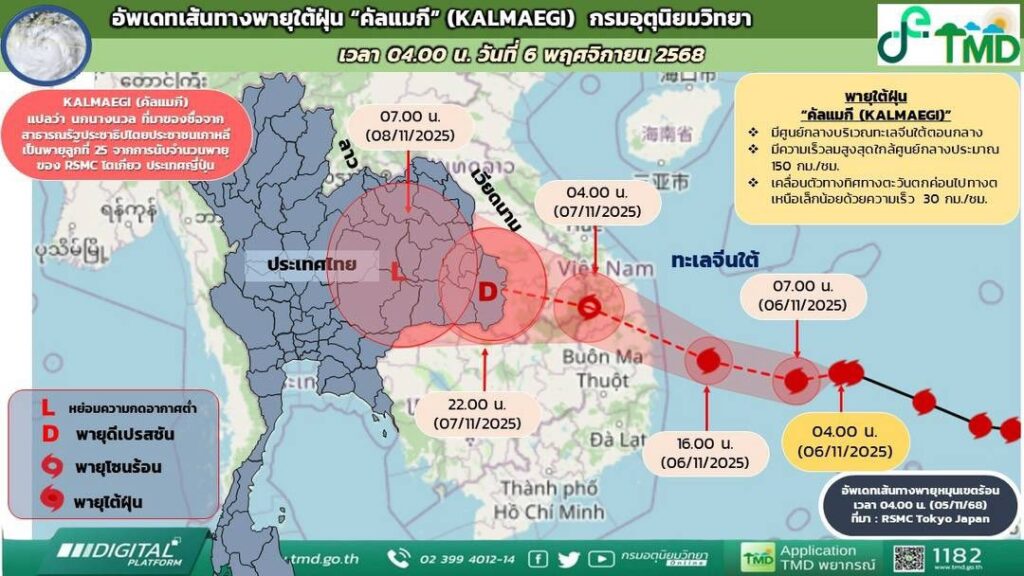 กรมอุตุฯอัพเดตเส้นทางพายุคัลแมกี(KALMAEGI)