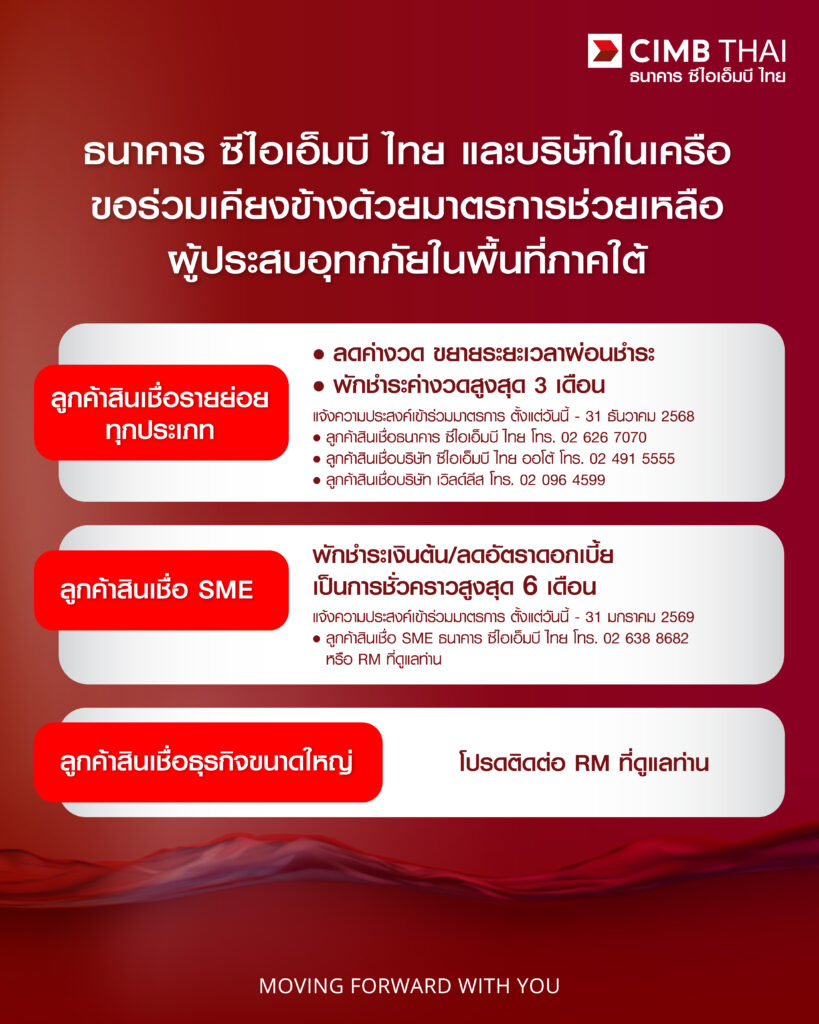 ซีไอเอ็มบี ไทย ช่วยลูกค้าน้ำท่วมใต้ 