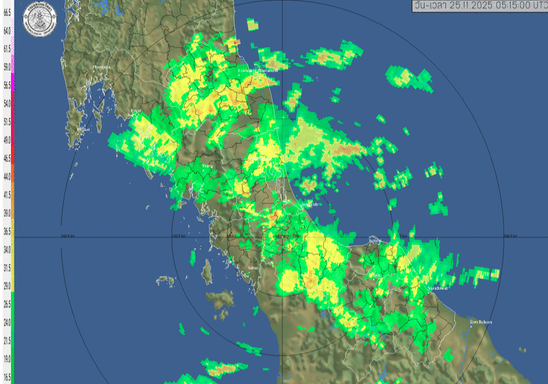 ภาพถ่ายดาวเทียม : ฝนยังคงปกคลุมภาคใต้ตอนล่าง