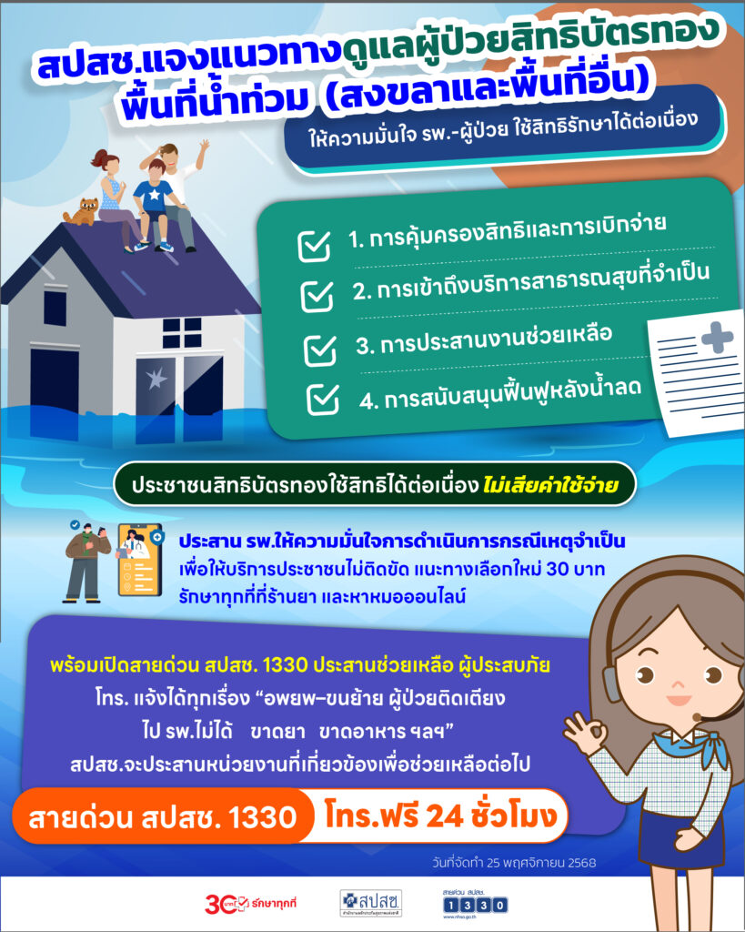 สปสช. เผยแนวทางดูแลผู้ป่วยบัตรทองพื้นที่น้ำท่วม 