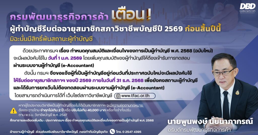 เตือน ผู้ทำบัญชี รีบต่ออายุสมาชิกปี 2569 ก่อนพ้นสถานะ