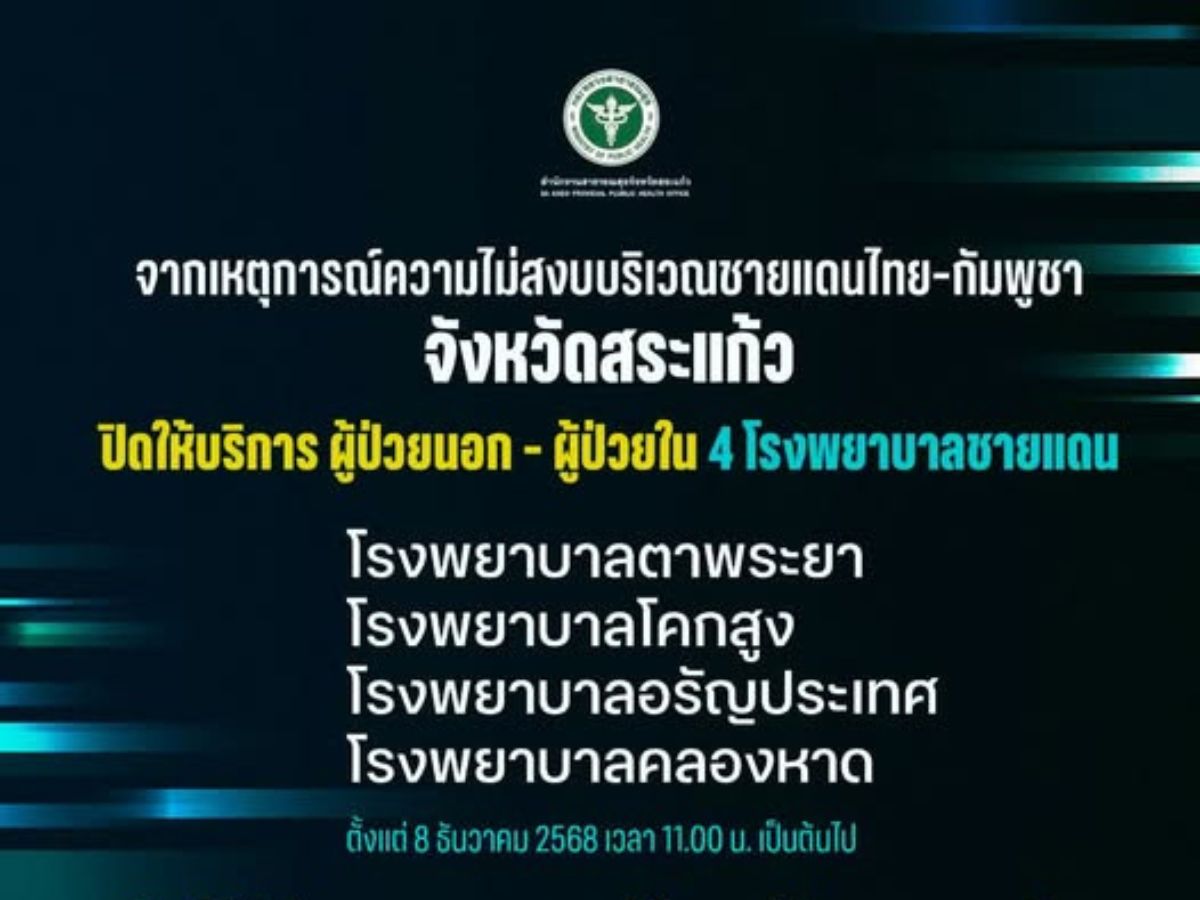 ชายแดนตึงเครียด 4 โรงพยาบาลชายแดน จ.สระแก้ว ประกาศปิดเป็นการชั่วคราว