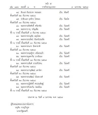 โปรดเกล้าฯ พระราชทานยศทหารเป็นกรณีพิเศษ 27 ราย