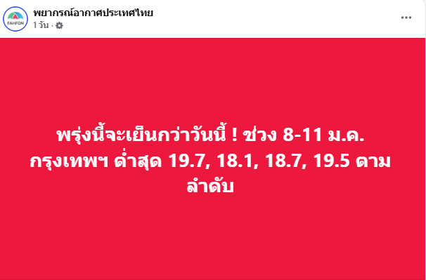 พยากรณ์อากาศ 8-11 ม.ค. 2569