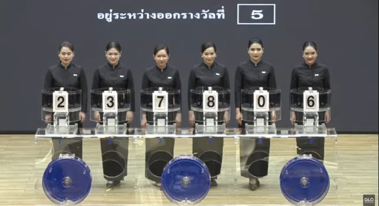 เจ้าหน้าที่หมุนรางวัลจากสำนักงานสลากกินแบ่งรัฐบาล