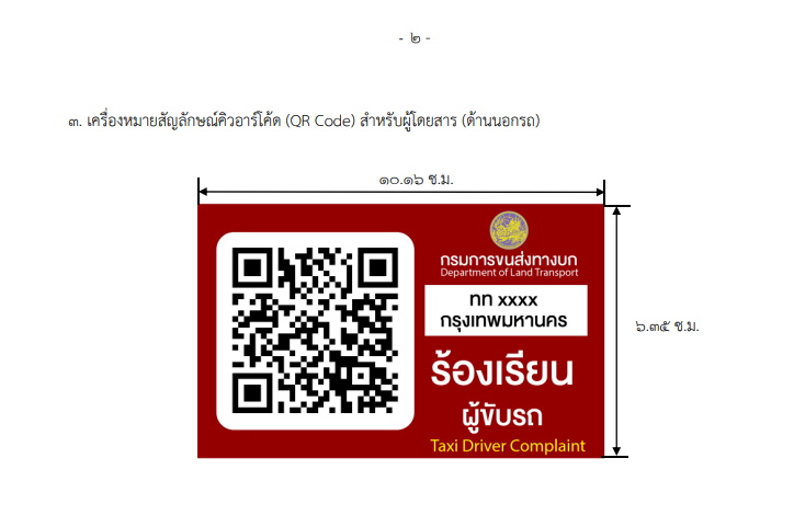 ขนส่งทางบกออกประกาศใหม่ ให้แท็กซี่ติดคิวอาร์โค้ด ตรวจสอบค่าโดยสาร-ร้องเรียนการบริการ