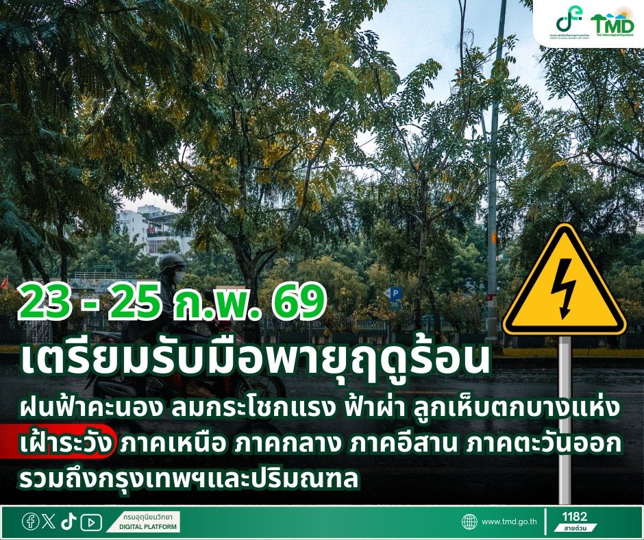 กรมอุตุฯเตือนรับมือ "พายุฤดูร้อน" 23-25 ก.พ.นี้