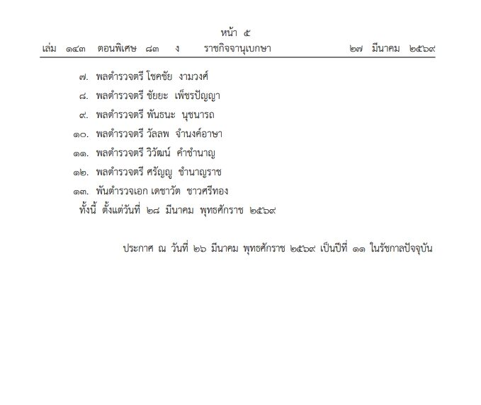 โปรดเกล้าฯ แต่งตั้งนายทหาร-นายตำรวจราชองครักษ์ 93 นาย