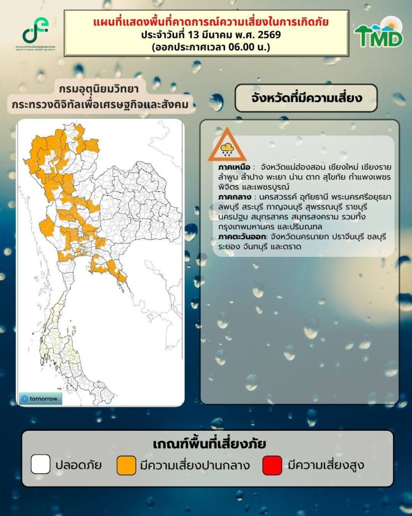 กรมอุตุนิยมวิทยา วันนี้ เตือนระวังพายุฤดูร้อน