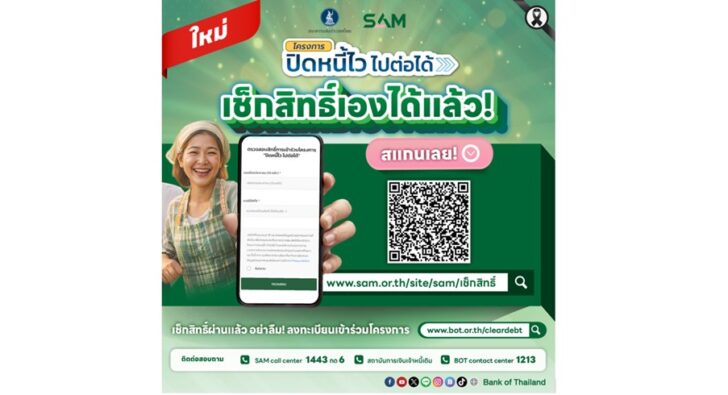 .SAM Social AMC เปิดระบบเช็กสิทธิ์และลงทะเบียนแก้หนี้ต่ำแสน เตือน! ระวังข่าวปลอม-มิจฉาชีพ.