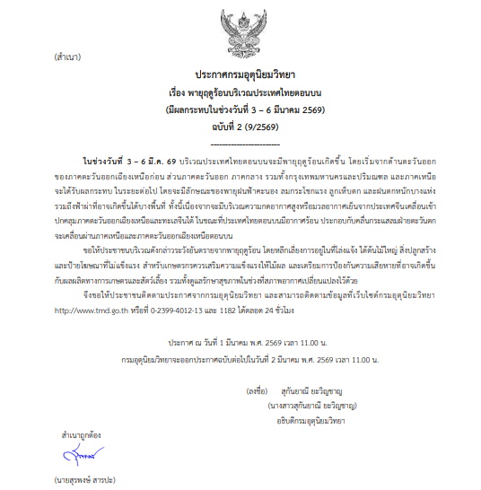 กรมอุตุนิยมวิทยา ประกาศเตือนพายุฤดูร้อน