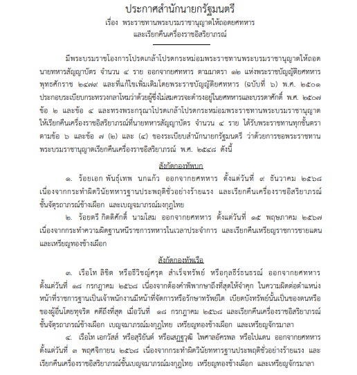 โปรดเกล้าฯ ให้ถอดยศทหาร