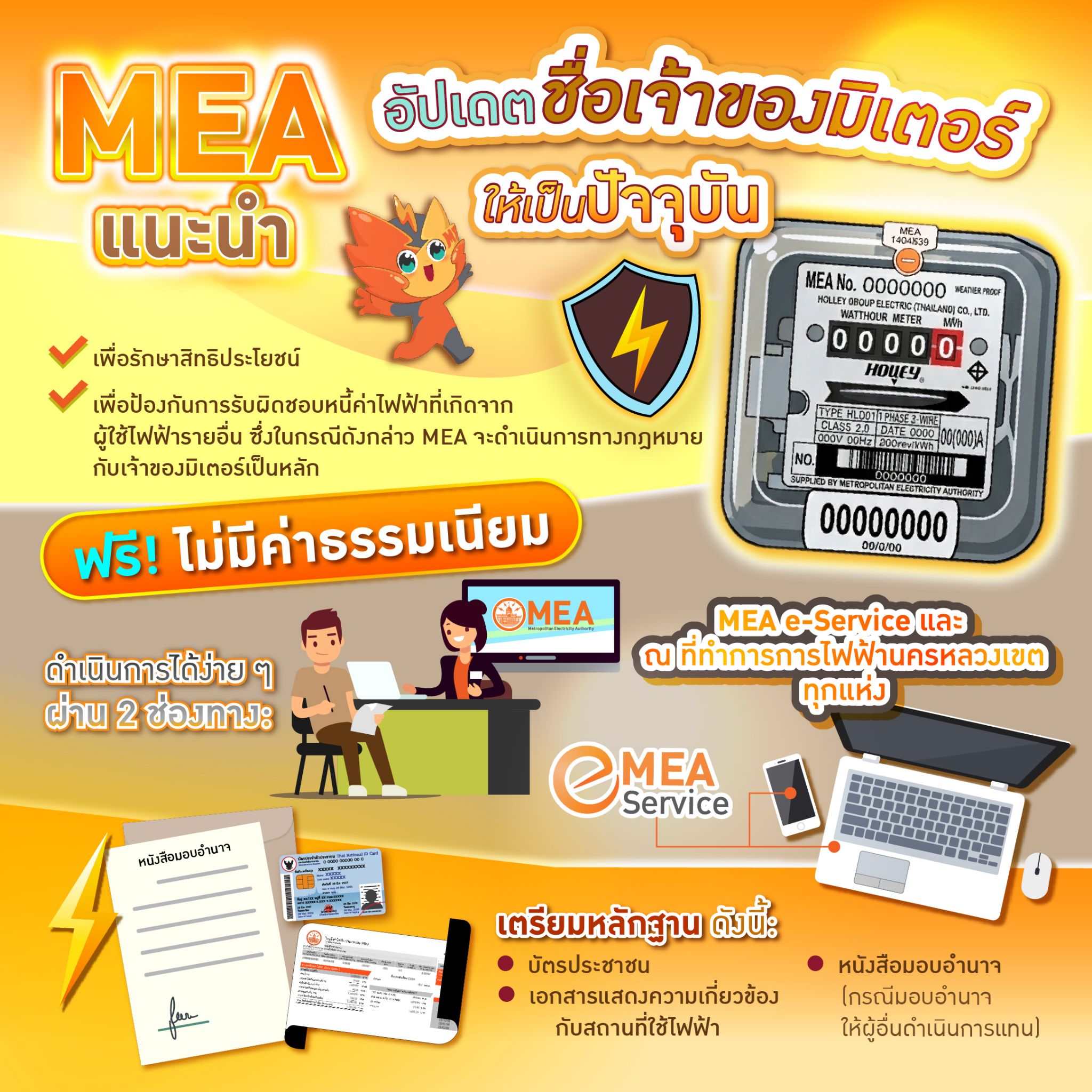 MEA แนะเปลี่ยนชื่อเจ้าของมิเตอร์ไฟฟ้า ลดความเสี่ยงทางกฎหมาย
