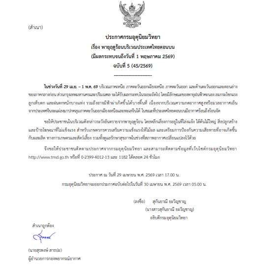 กรมอุตุฯประกาศเตือนพายุฤดูร้อน