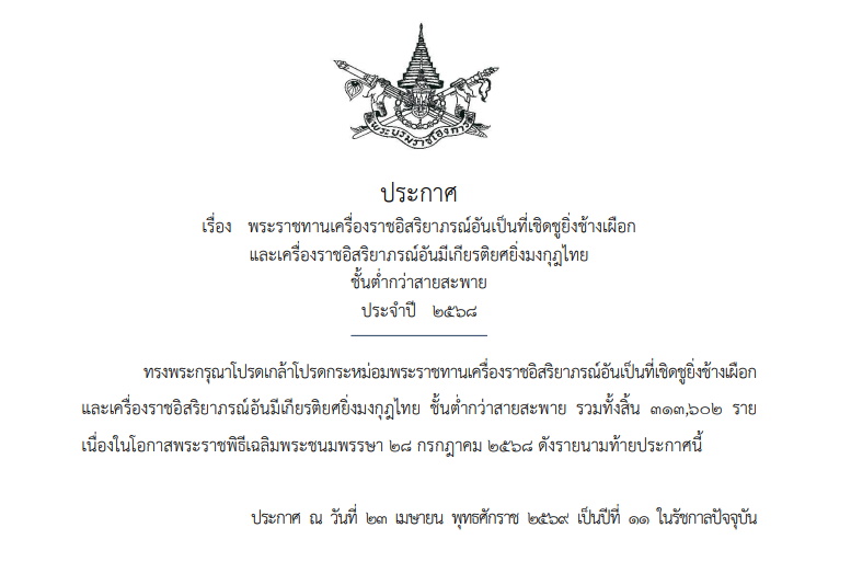โปรดเกล้าฯ พระราชทานเครื่องราชฯแก่ข้าราชการ 3.1 แสนราย