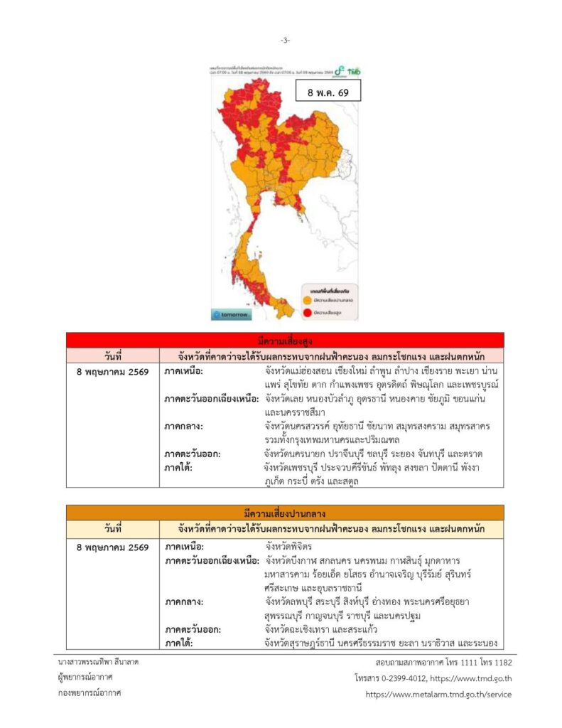 พื้นที่เสี่ยงภัยฝนตกหนัก-ปานกลาง
