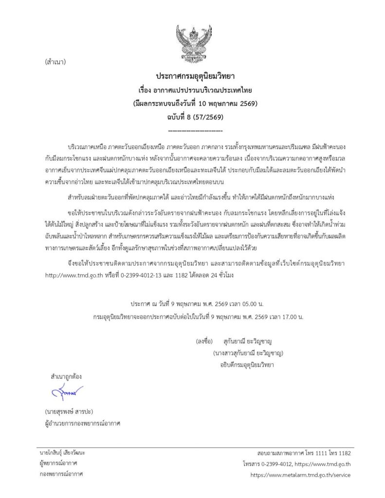 ประกาศเตือนฉบับที่ 8 "อากาศแปรปรวน"