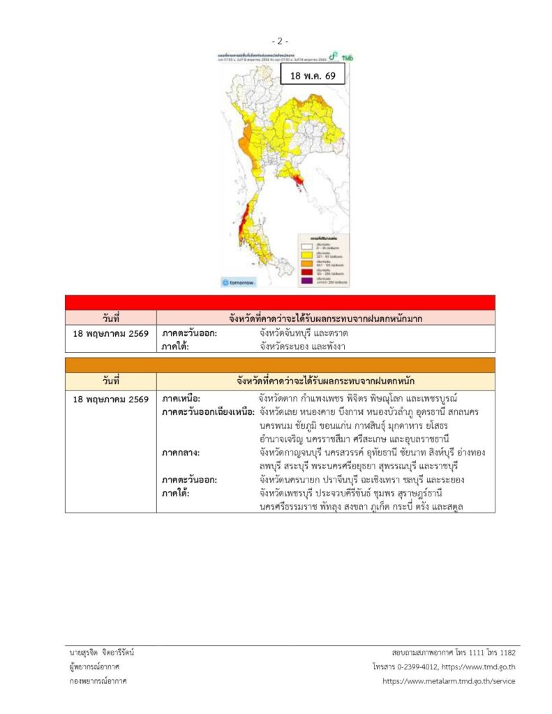  กรมอุตุฯออกประกาศเตือนฉบับที่ 11 ฝนตกหนักถึงหนักมาก
